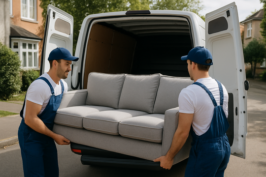 Möbeltransport per Beiladung Oberhausen – Sofa wird in den Transporter geladen